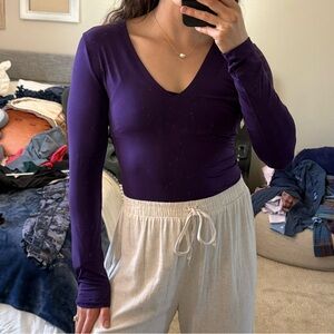 Purple Long Sleeve Vneck Bodysuit